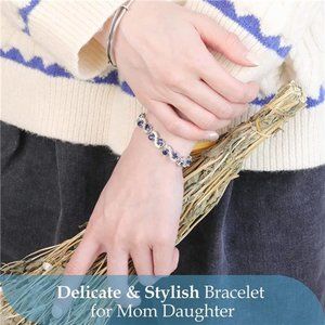 Blue CZ Tennis Bracelet 14K Plated for Women/Mom, Valentine's Day Gift